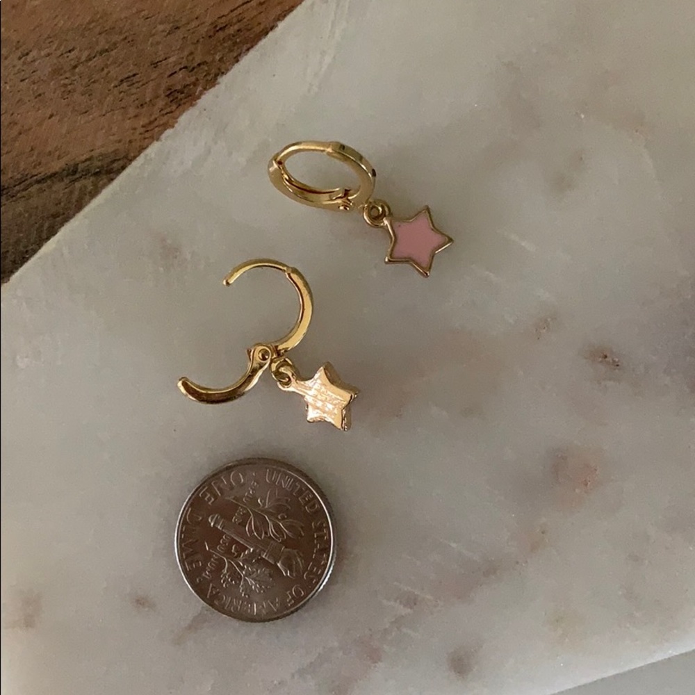 Pink Star Charm Huggie Earrings - Picture 4 of 6